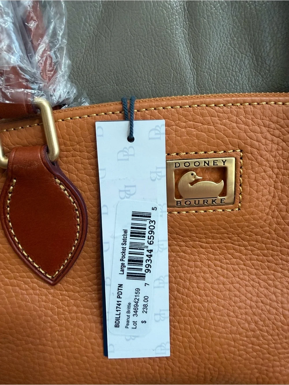 Dooney & Bourke Orange Leather Top-Handle Tote with Front Zip Pocket